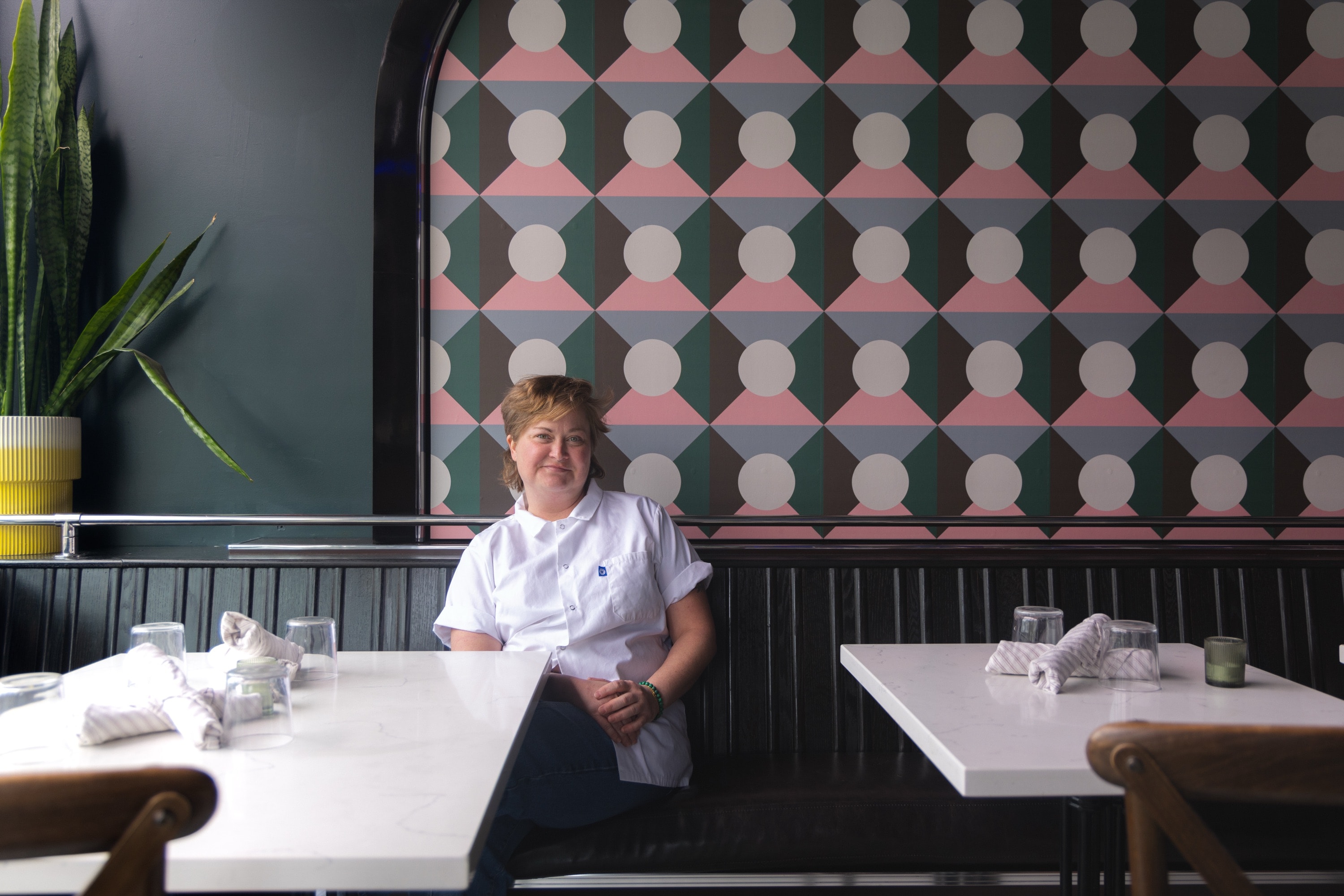 Erin Ellis on the banquette at Stumble Out